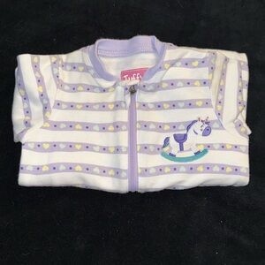 🍄3M Tuffy Vtg rocking horse Striped Purple and White Kids One Pc double zip